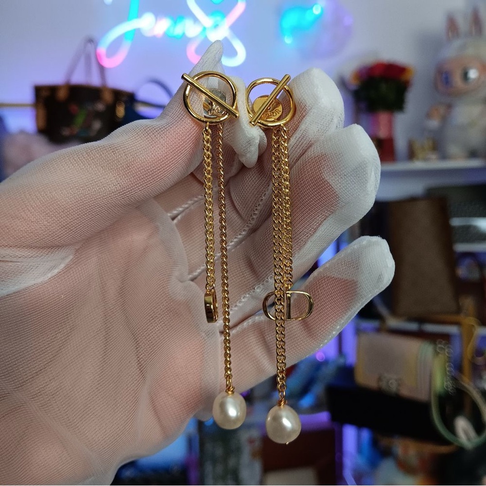 New Dior Gold Chandelier Earrings Pierced